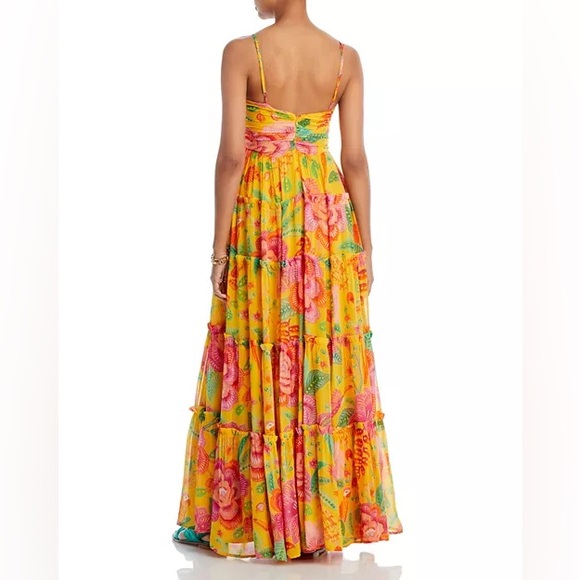 FARM Rio Macaw Bloom Gold and Pink Ruffled Tiered Maxi Dress Size M - Picture 11 of 16